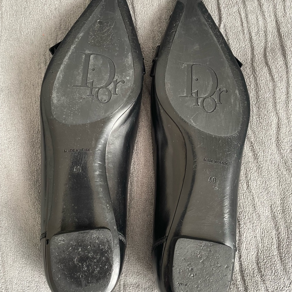 Dior Black Pointed Leather Flats with Silver Buckle - Picture 3 of 3